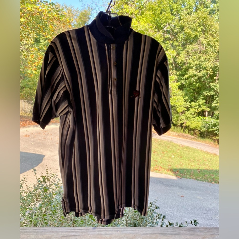 🔥Polo Ralph Lauren Striped Polo Shirt w/Golf Chest Logo🔥 VINTAGE